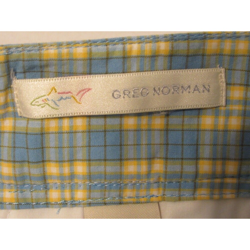 Greg Norman Plaid Lightweight Stretch Cotton Blue/Yellow Golf Shorts Size 6 - Picture 3 of 4